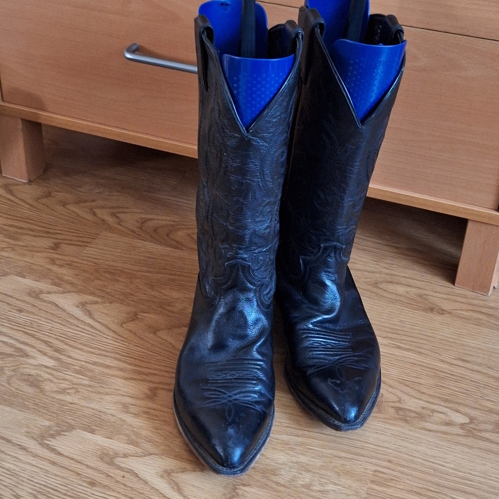 Justin 1434 Cowboy Boots Black Leather Buck Mens 11 EE Extra Wide Western Rodeo